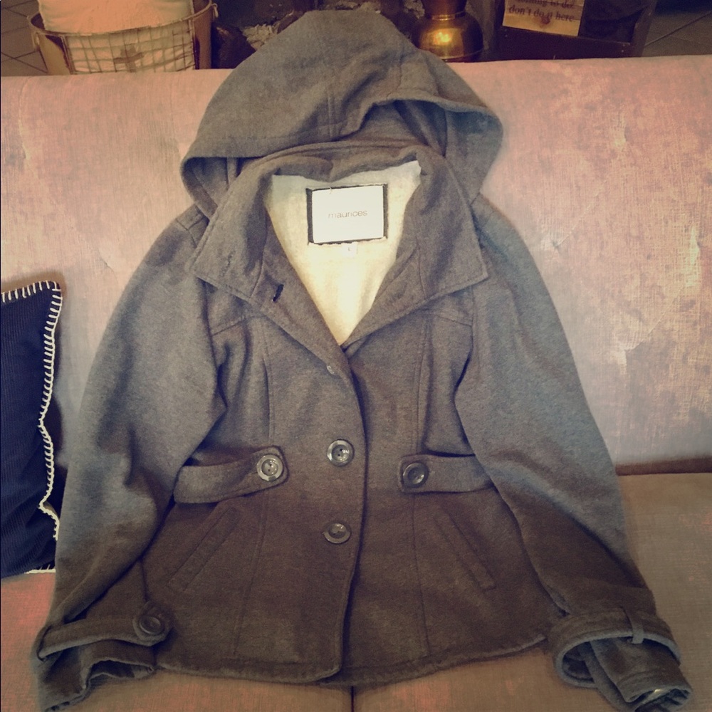 Women’s gray hooded pea coat